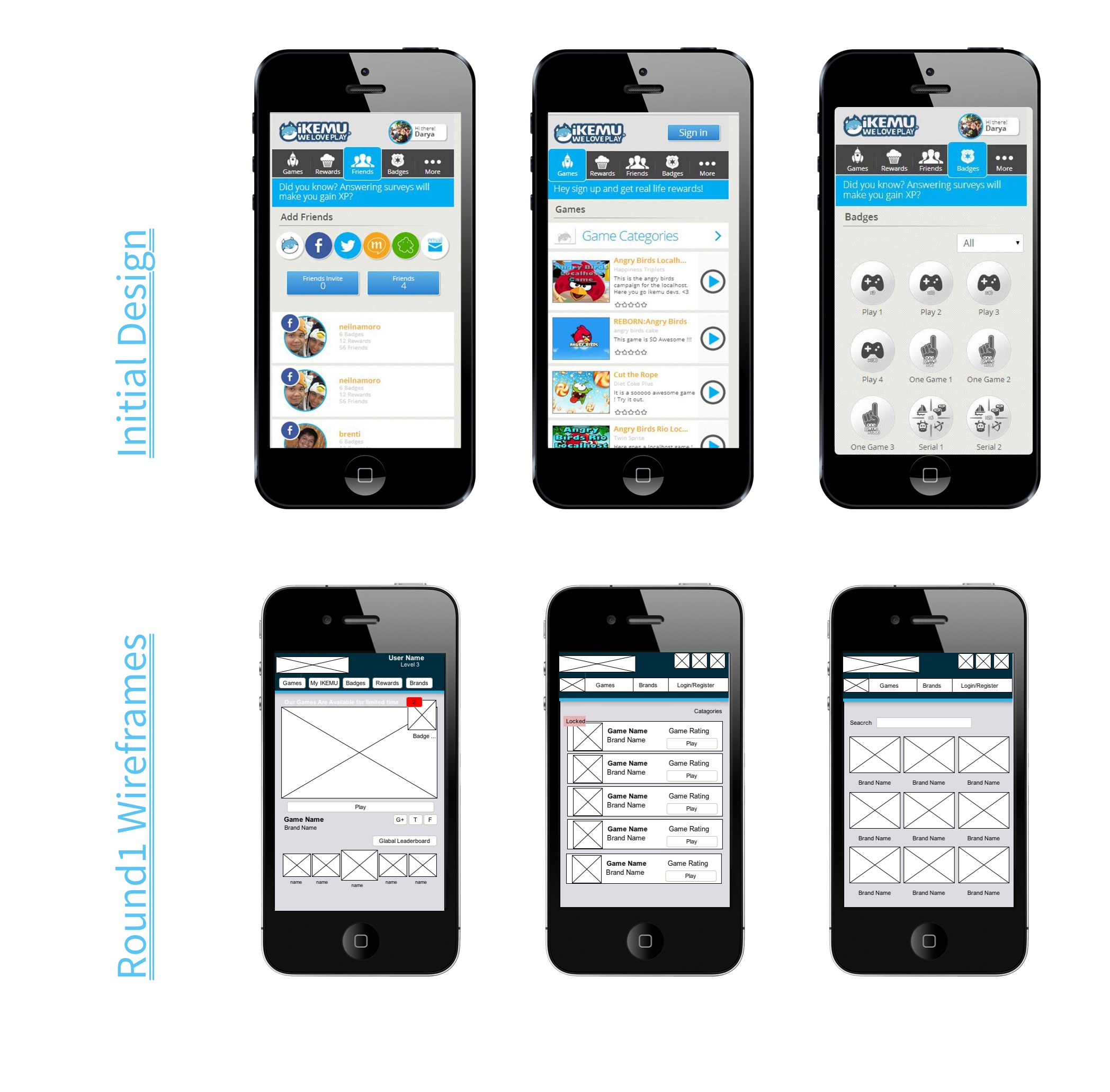 Round 1 wireframes